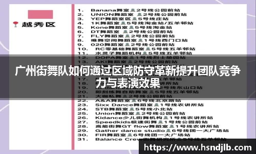 广州街舞队如何通过区域防守革新提升团队竞争力与表演效果